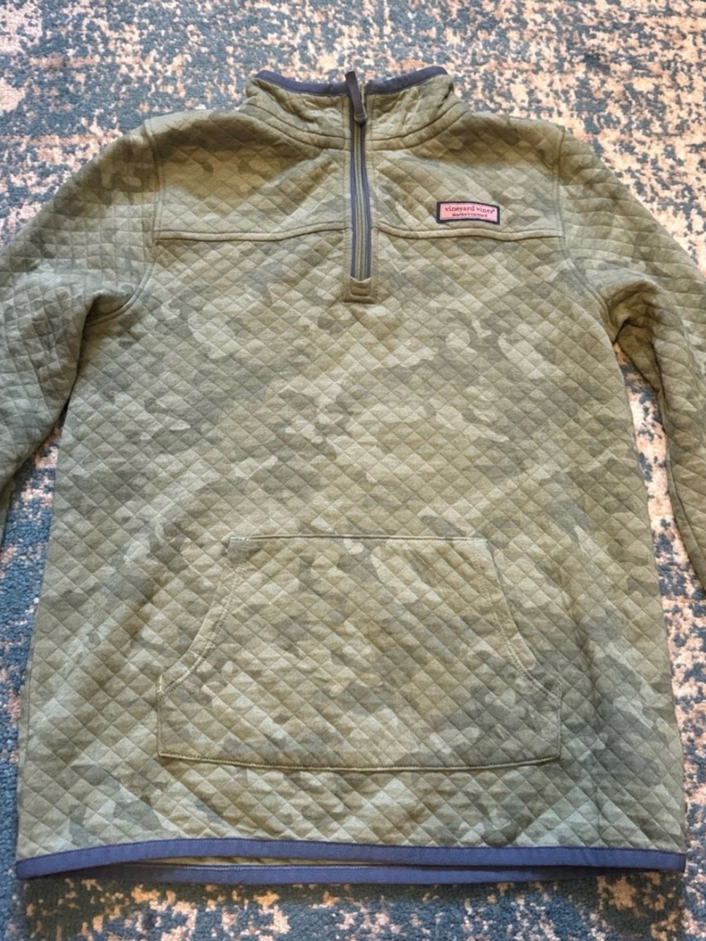 Vineyard Vines Olive Quilted Kids Half-Zip Pullover